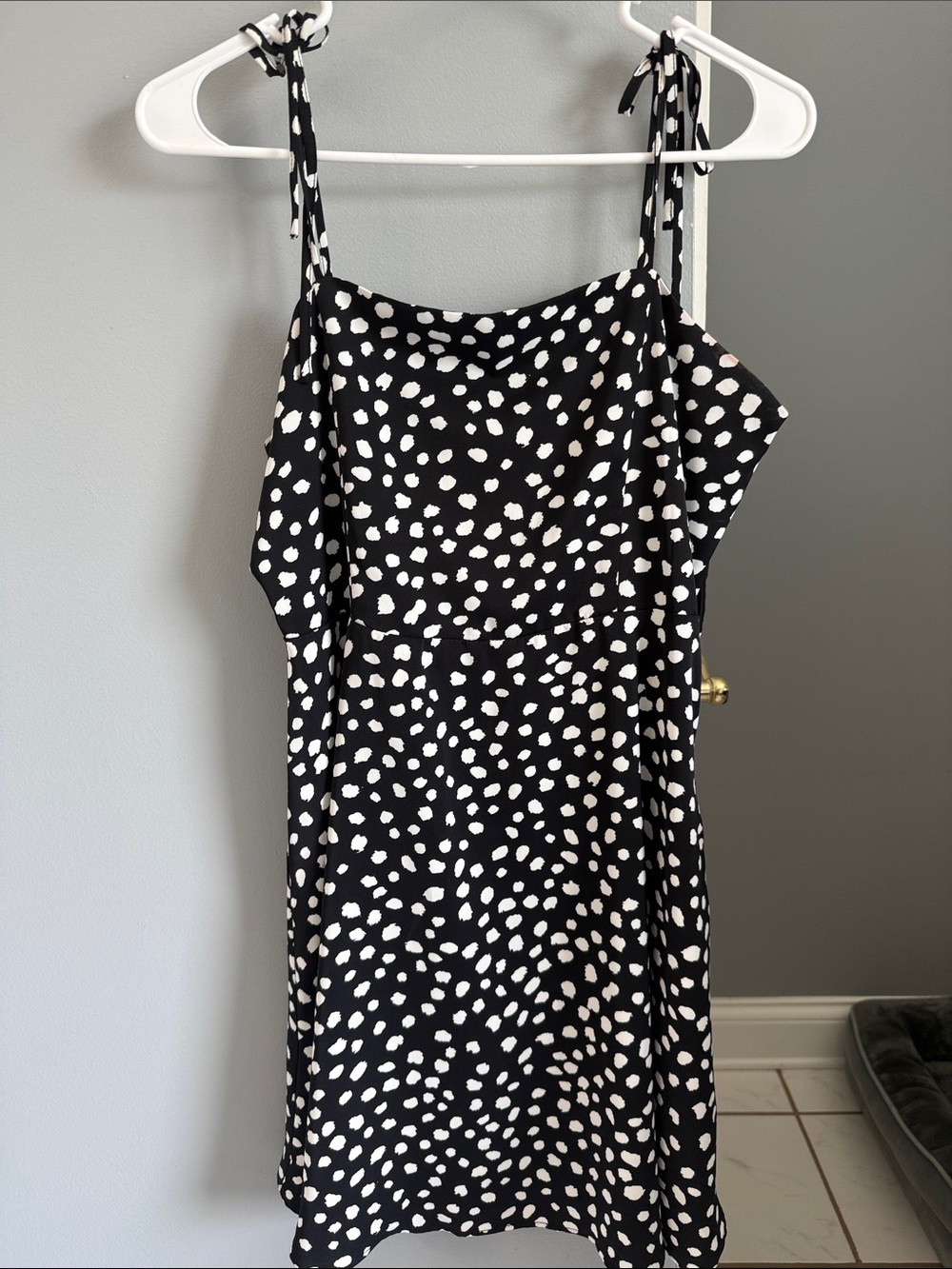 Versona Black and White Dalmatian-Print Tie-Strap Mini Dress